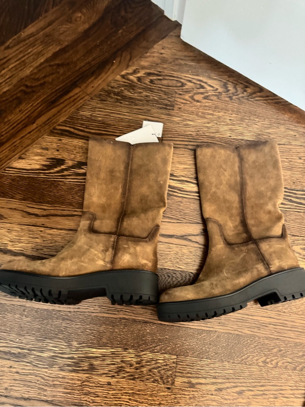 Brown Suede Mid-Calf Lug Sole Boots Yeezy look